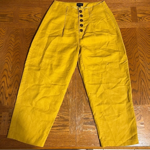 Frank & Oak Tencel and Linen Blend Button Front Trouser Pants in Mustard Sz 4 - Picture 4 of 16